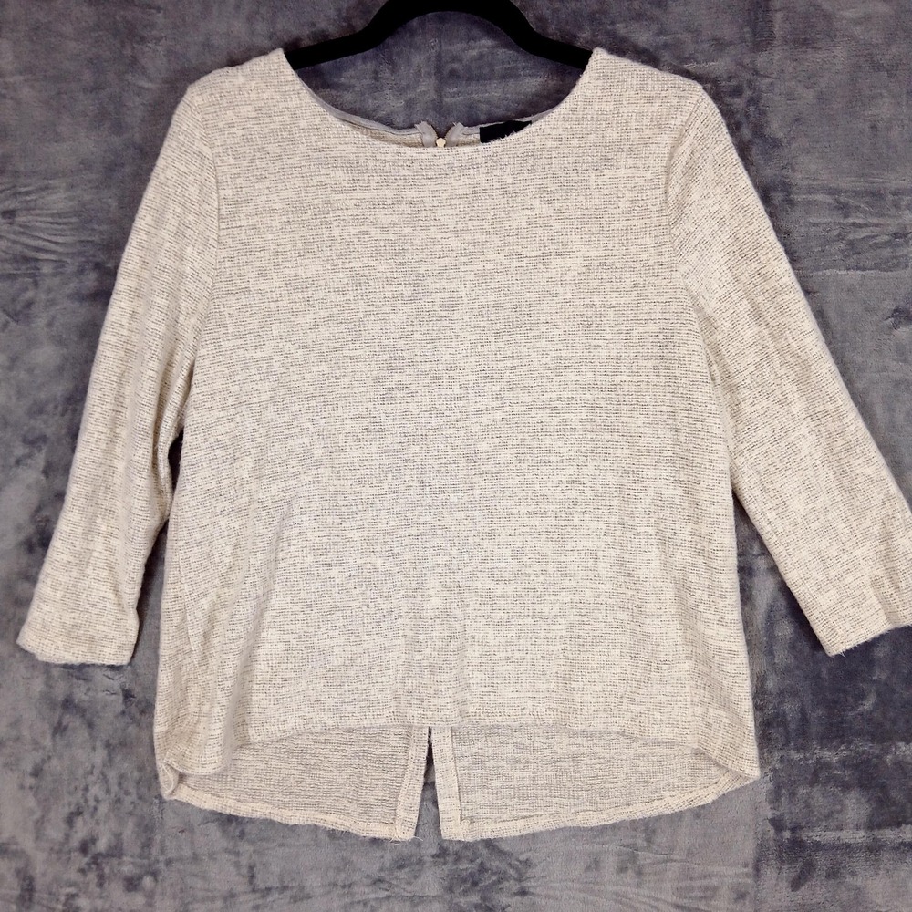 W5 Sweater‎ Womens Medium Beige Gray Textured Knit High Low Back Zip Pullover